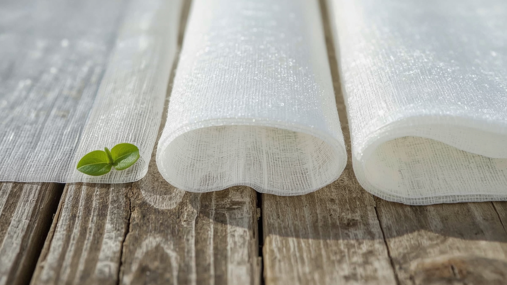 Three weights of row cover fabric showing lightweight medium and heavyweight opacity differences